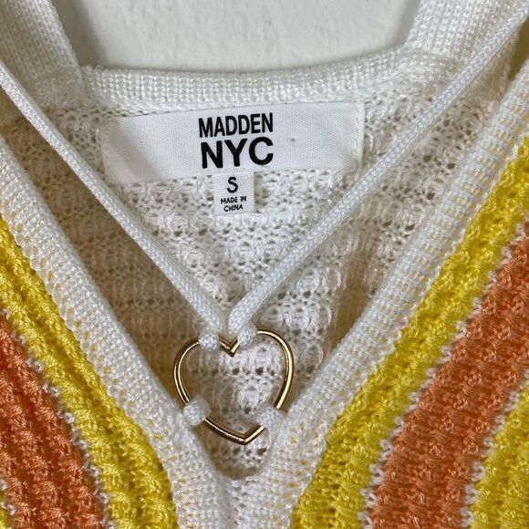 Madden NYC Y2k Style White Yellow Orange Crochet Knit Bralette Crop Tank Top - Picture 4 of 6